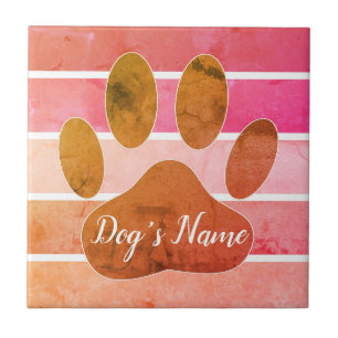 Distressed Dog Paw Print With Custom Name  Tile