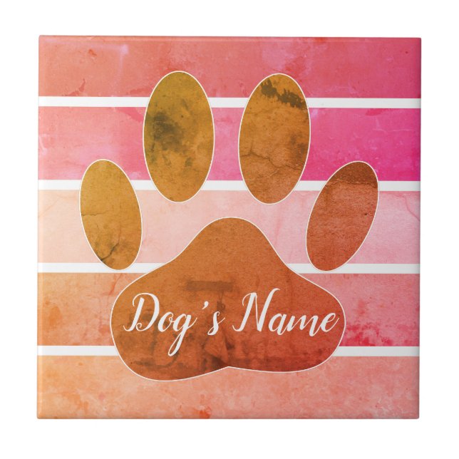 Distressed Dog Paw Print With Custom Name  Tile (Front)