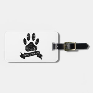 Distressed Dog Paw With Ribbon Luggage Tag