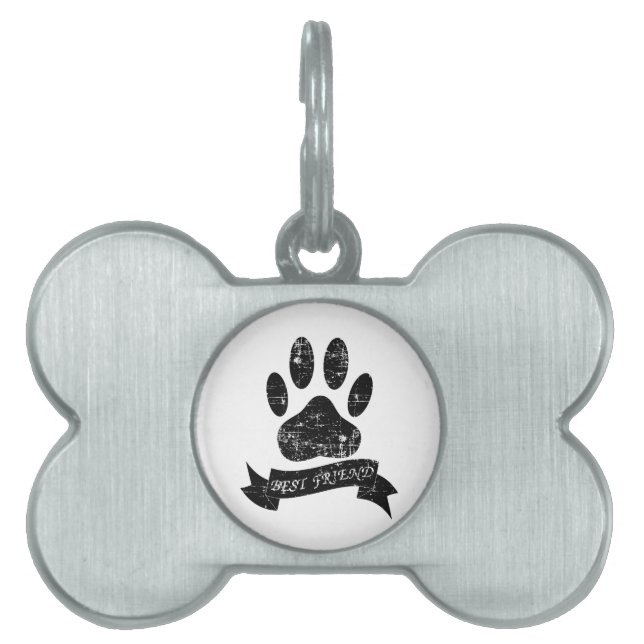 Distressed Dog Paw With Ribbon Pet Tag (Front)