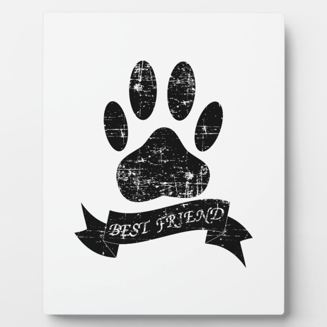 Distressed Dog Paw With Ribbon Plaque (Front)