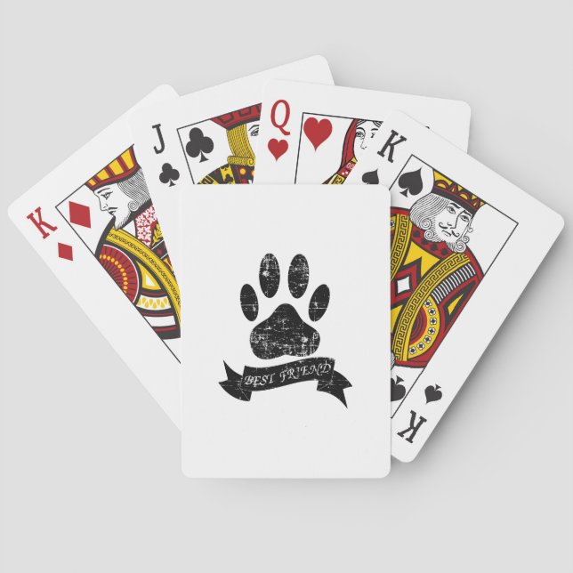 Distressed Dog Paw With Ribbon Playing Cards (Back)