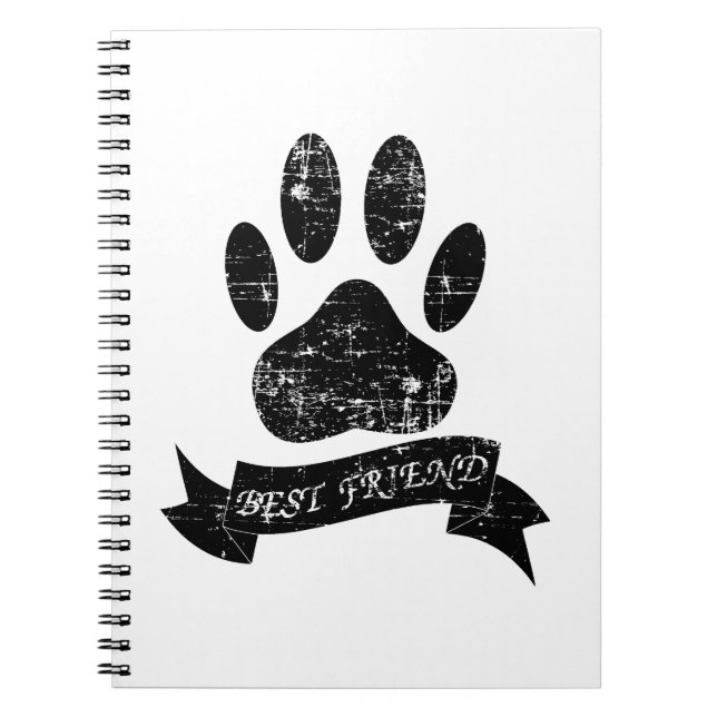 Distressed Dog Paw With Ribbon Spiral Notebook (Front)