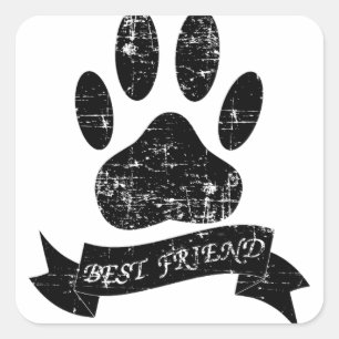 Distressed Dog Paw With Ribbon Square Sticker