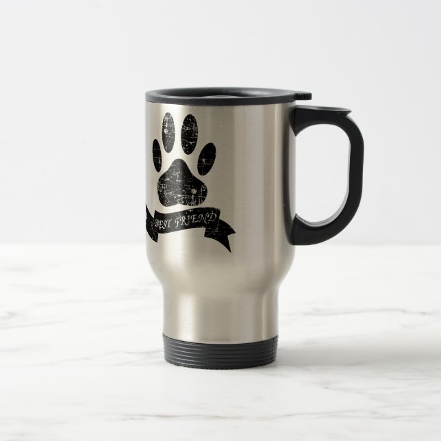 Distressed Dog Paw With Ribbon Travel Mug (Right)