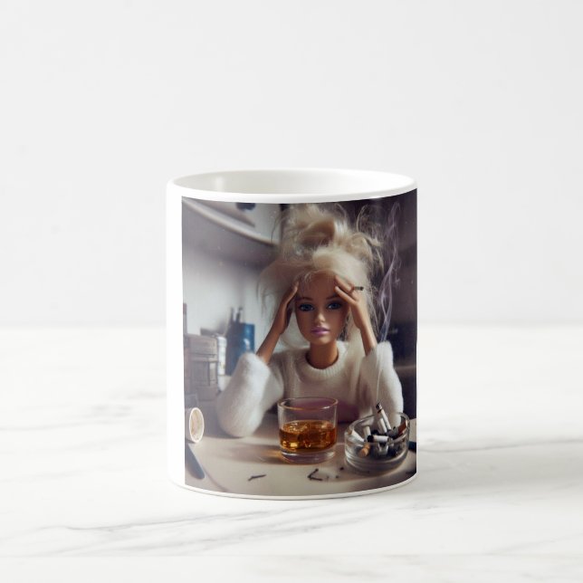 Distressed Doll Meme Smoking & Drinking | Gen Z   Coffee Mug (Center)