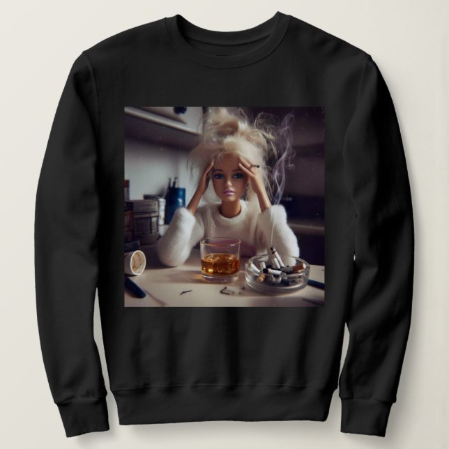 Distressed Doll Meme Smoking & Drinking | Gen Z   Sweatshirt (Design Front)