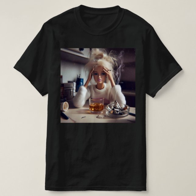 Distressed Doll Meme Smoking & Drinking | Gen Z   T-Shirt (Design Front)