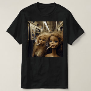 Distressed Doll Smoking Funny Doll Face Meme T-Shirt