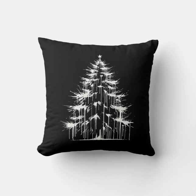 Distressed Drippy Gothic Chic White Christmas Tree Cushion (Front)