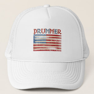 Distressed Drum Stick USA Flag Drummer Tees Gifts Trucker Hat