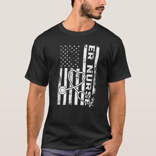 Distressed Er Nurses Us Flag For Emergency Room Er T-Shirt (Front)