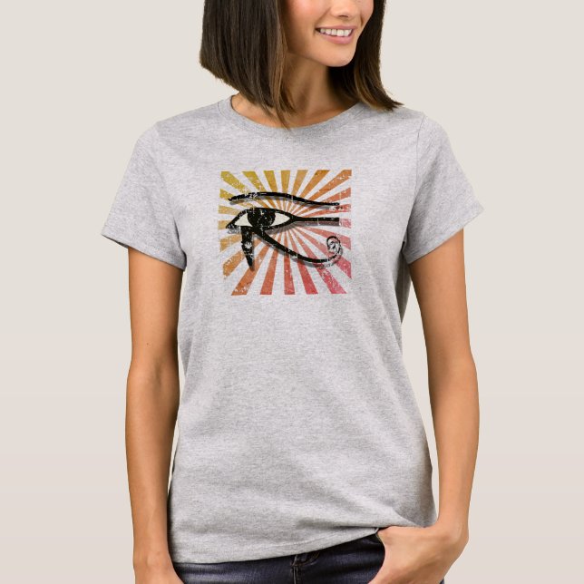 Distressed Eye Of Horus Egyptian Symbol Retro Sun T-Shirt (Front)