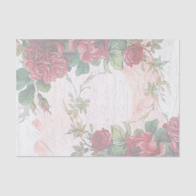 Distressed Faded Red Roses Writing Tissue Paper (Front)