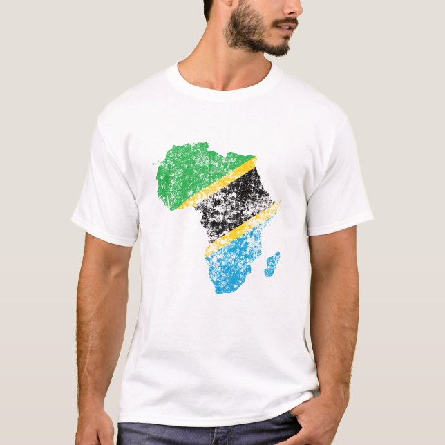 Distressed Flag of Tanzania on continent of Africa T-Shirt (Front)
