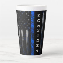 Distressed Flag Thin Blue Line Latte Mug