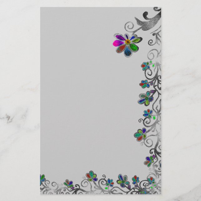 Distressed Floral Border Stationery (Front)