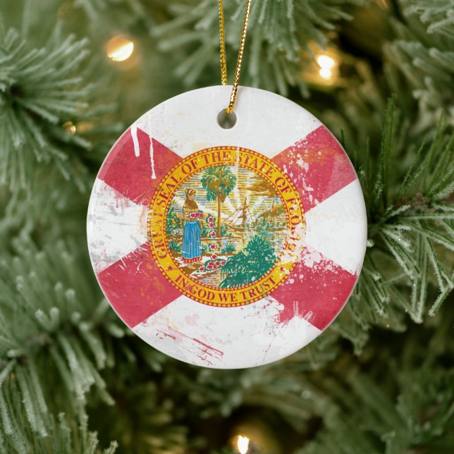 Distressed Florida Flag Ceramic Tree Decoration (Tree)