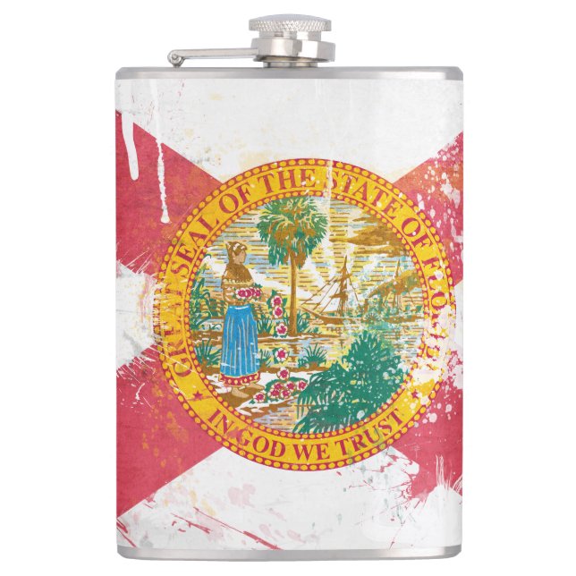 Distressed Florida Flag Hip Flask (Front)