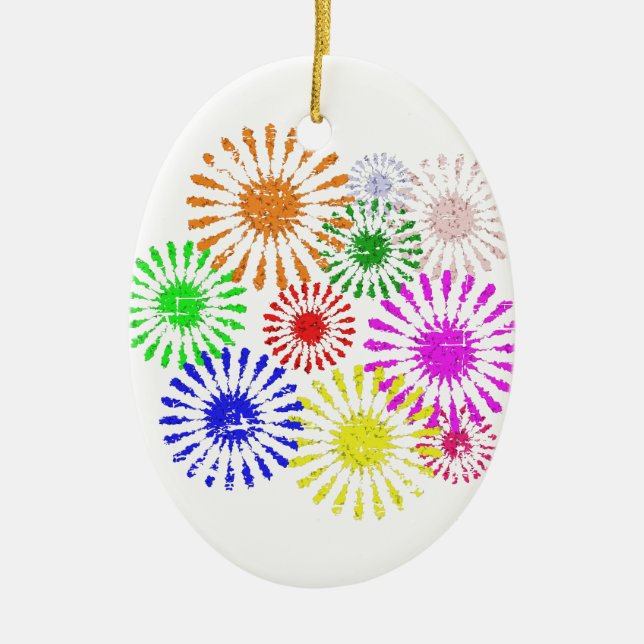 Distressed Flower Burst Ceramic Tree Decoration (Front)