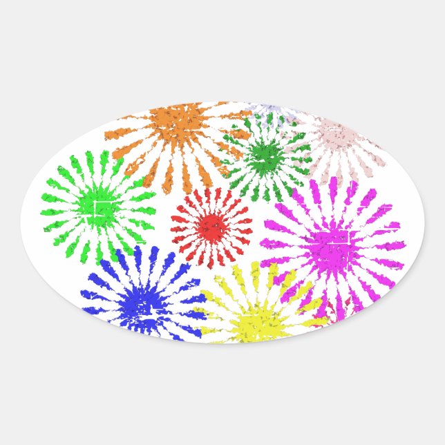 Distressed Flower Burst Oval Sticker (Front)
