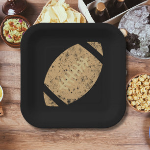 Distressed Football Birthday Party Black Gold Pape Paper Plate