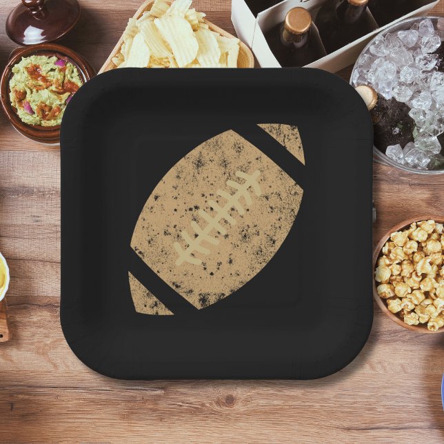 Distressed Football Birthday Party Black Gold Pape Paper Plate (Creator Uploaded)