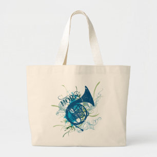 Distressed French Horn Music Tote Bag