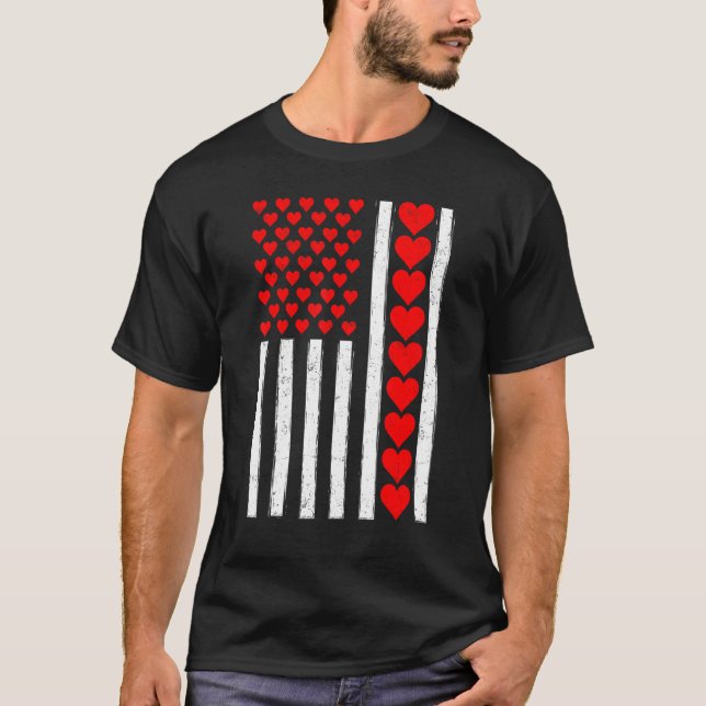 Distressed Funny American Flag Heart Valentine's D T-Shirt (Front)