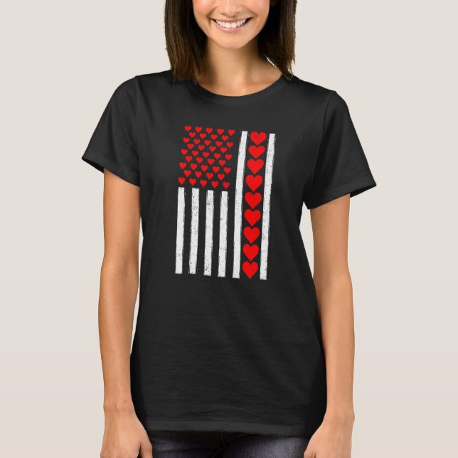 Distressed Funny American Flag Heart Valentine's D T-Shirt (Front)