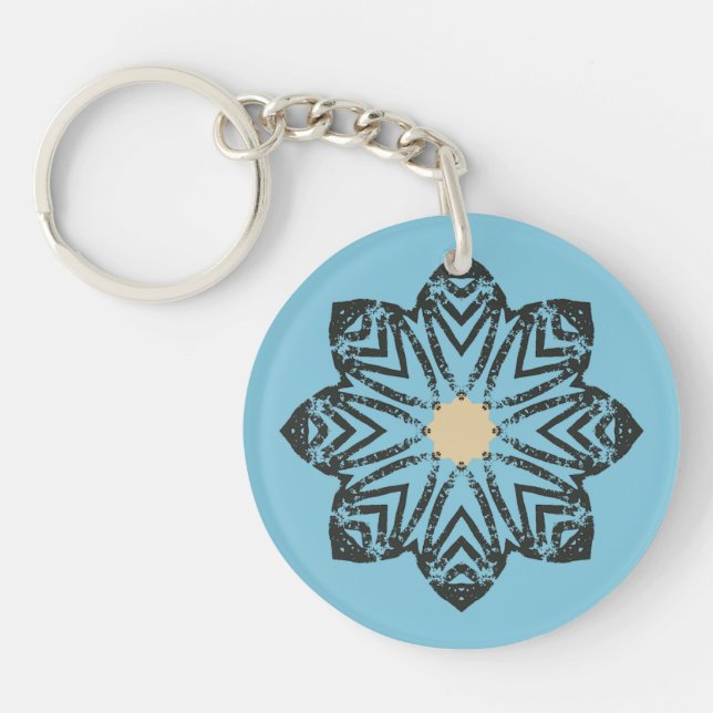 Distressed Geometric Floral Medallion Key Ring (Front)