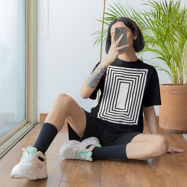 Distressed Geometric Rectangle Optical Illusion T-Shirt (Creator Uploaded)
