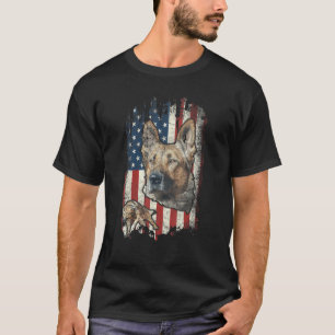 Distressed German Shepherd American Flag Patriotic T-Shirt