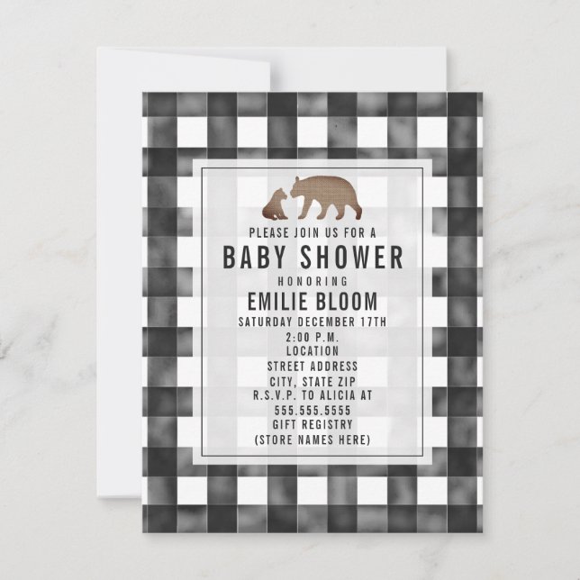 Distressed Gingham Burlap Bears Baby Shower Invitation (Front)