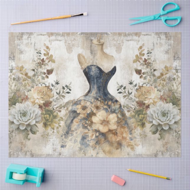 Distressed Girly Ephemera Floral Collage Scrapbook Tissue Paper (Craft)