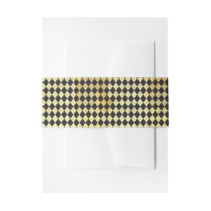 Distressed Gold and Black Vintage Harlequin Invitation Belly Band