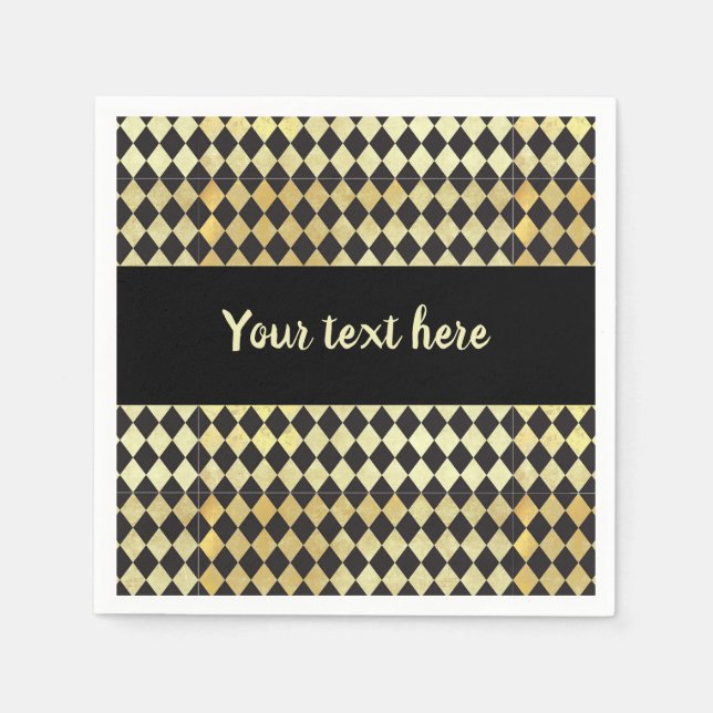 Distressed Gold and Black Vintage Harlequin Napkin (Front)