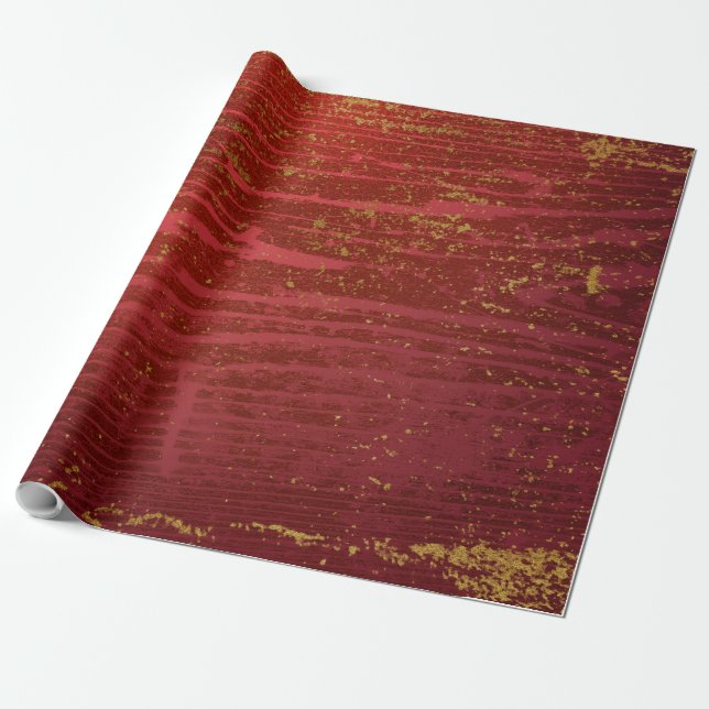 Distressed Gold and Red 13 Wrapping Paper (Unrolled)