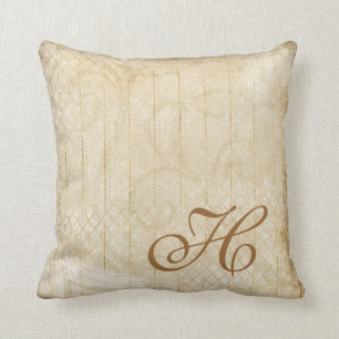 Distressed Gold & Cream Monogram Decor Pillow