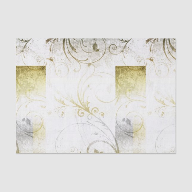 Distressed Gold Flourishes Tissue Paper (Front)