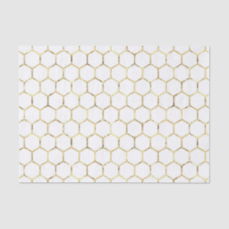 Distressed Gold Foil Honeycomb Pattern on White Tissue Paper