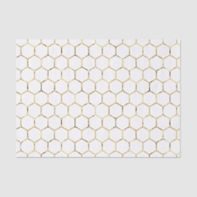 Distressed Gold Foil Honeycomb Pattern on White  Tissue Paper (Front)