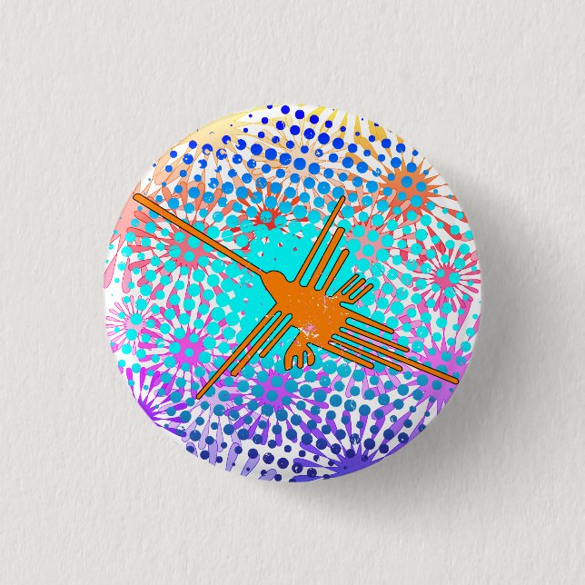 Distressed Golden Nazca Lines Hummingbird 3 Cm Round Badge (Front)