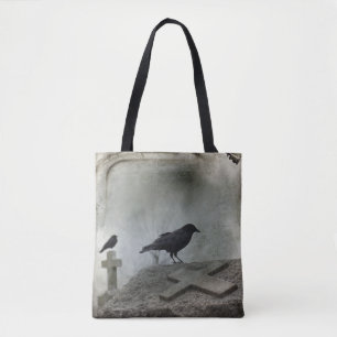 Distressed Gothic Crow Tote Bag