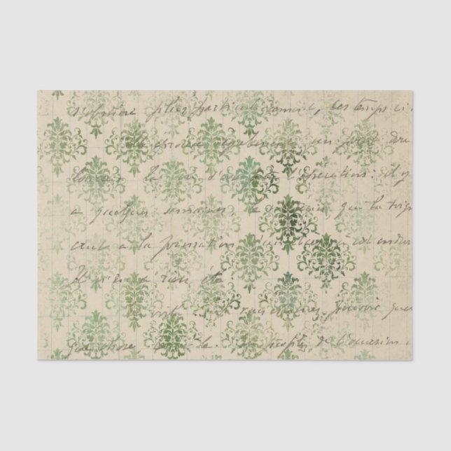 Distressed Green Damask Tissue Paper (Front)