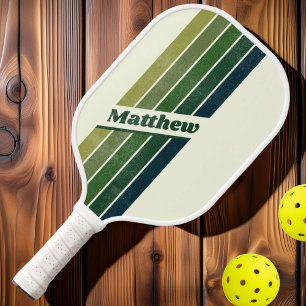 Distressed Green Retro five Striped with Name Pickleball Paddle
