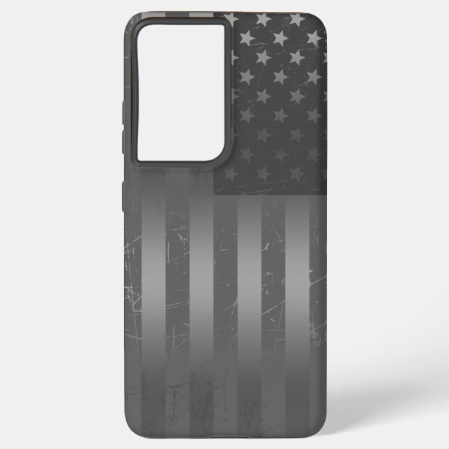 Distressed Grey American Flag Metallic Background Samsung Galaxy S21 Ultra Case (Back)