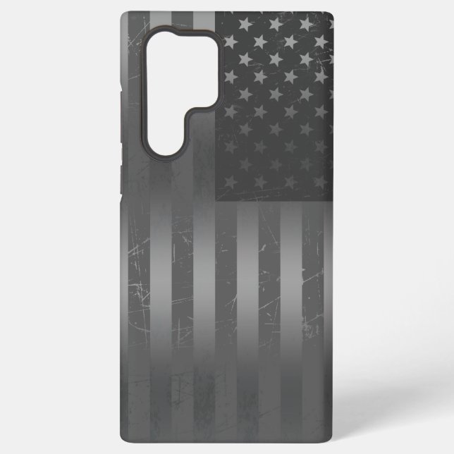 Distressed Grey American Flag Metallic Background Samsung Galaxy S22 Ultra Case (Back)