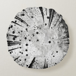 Distressed Grey & Black Grunge Shatter Texture Round Cushion