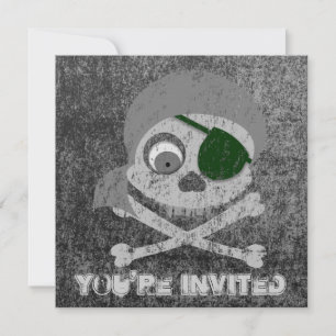 Distressed Grey Pirate Skull Invitations